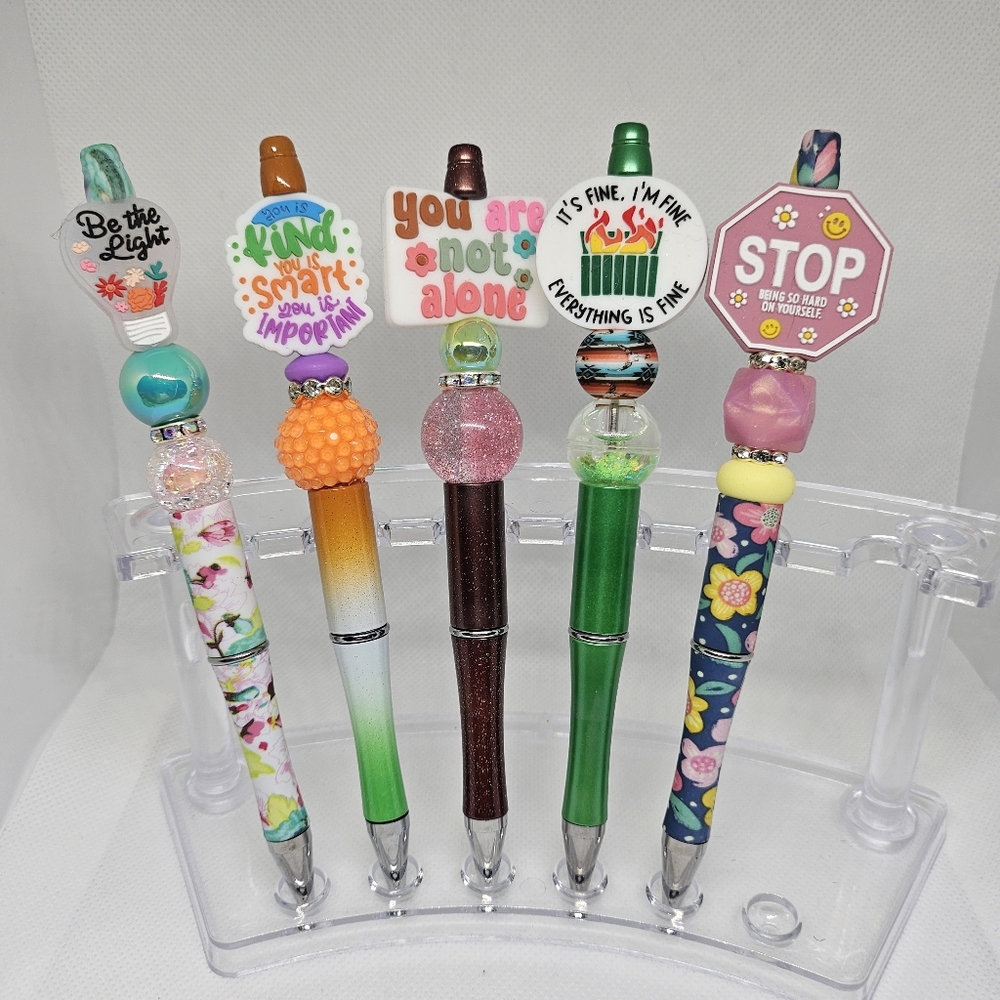 Positive Sayings Bling and Beaded Pen Black Ink